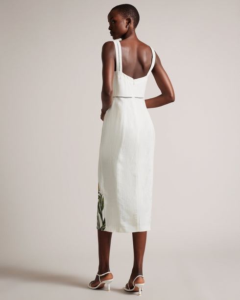 JASMMIE-Dresses-Let your wardrobe do the talking with JASMMIE. Delicately detailed with lace and embroidery, this botanical printed midi brings just the right amount of drama to your wardrobe. Complete the look with strappy heels and statement earrings for a gorgeous evening ensemble. Midi pencil dress Side split Botanical bouquet print Square neck Sleeveless Lace inserts Zip fastening Awuoi is 5'10.5" / 1.79m and wears White in a Ted size 1- Ted Baker Romania